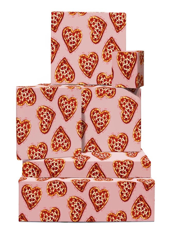 CENTRAL 23 Pizza Wrapping Paper - 6 Sheets Of Gift Wrap For Men Women - Pink Heart Pizza - For Birthday Anniversary Valentines Day - Comes With Stickers - Image 1